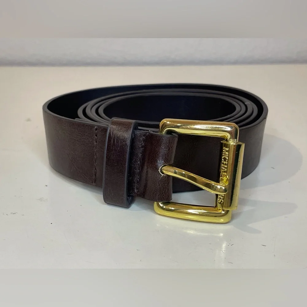 Michael Kors Women’s Dark Brown Belt with Gold Buckle Size XL